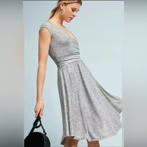 Anthropologie Maeve Tamera Surplice Silver Midi Dress